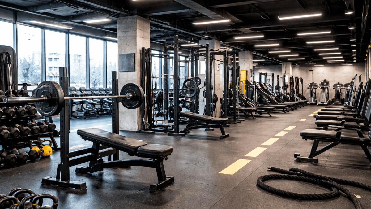 A modern gym interior equipped with strength training machines, free weights, and cardio equipment, designed to support safe and effective fitness workouts. PHOTO/Photo generated by AI