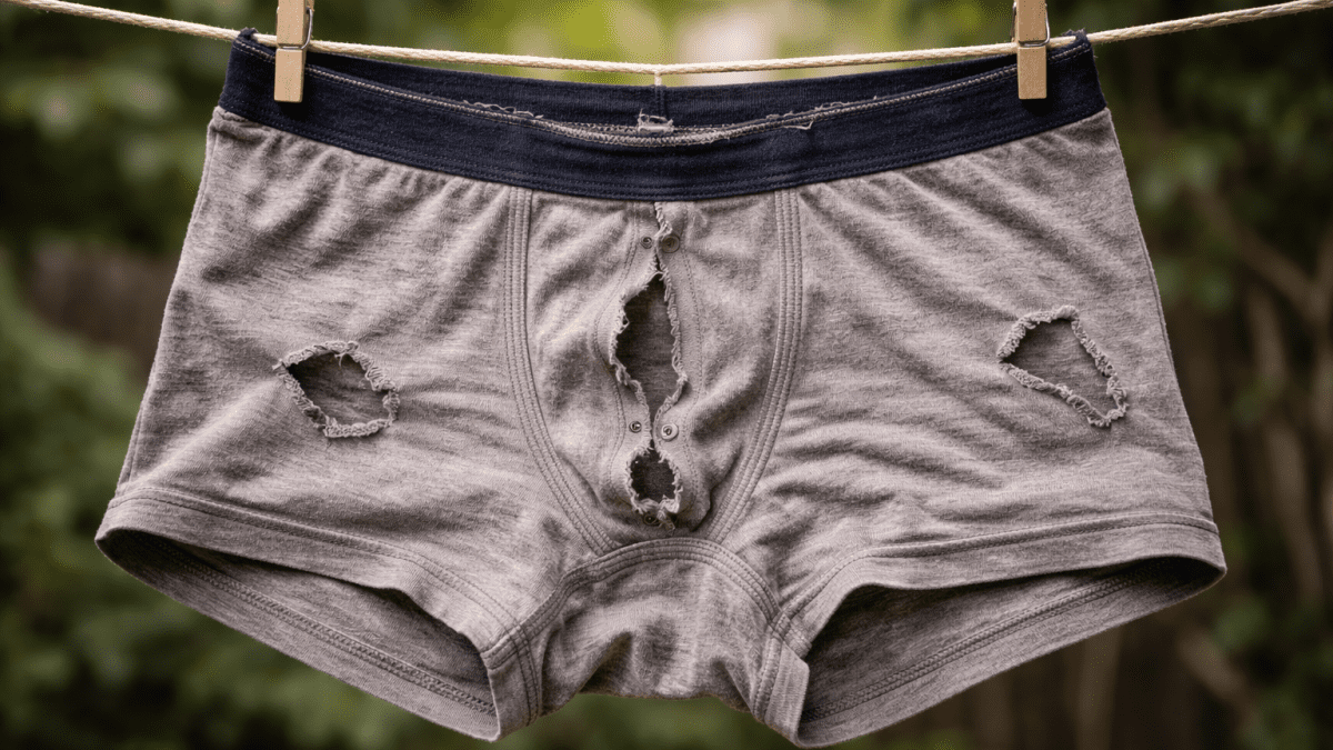 A worn out men underwear on a hanging line. PHOTO/ChatGPT/David Nthua