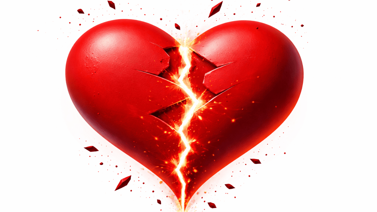 A striking broken red heart split by a glowing crack, symbolising deep emotional pain, heartbreak. PHOTO/ChatGPT/David Nthua