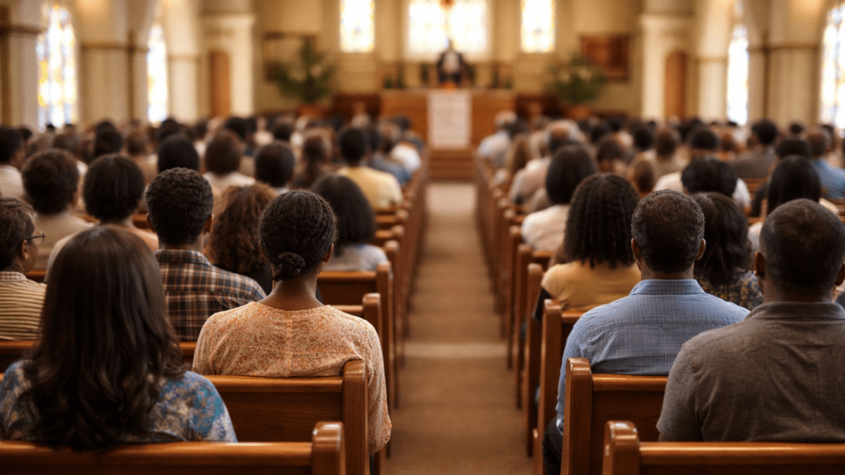 Faithful sitted in a church