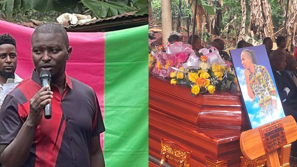 Ngaruiya Junior speaking at the burial of Mike Rua's son Fred. PHOTOS/Screengrabs by K24 Digital of Facebook video by https://www.facebook.com/kururiatv