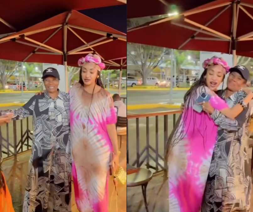 Tanasha Donna surprised after seeing Mama Dangote. PHOTO/@-esmaplatnumz/Instagram