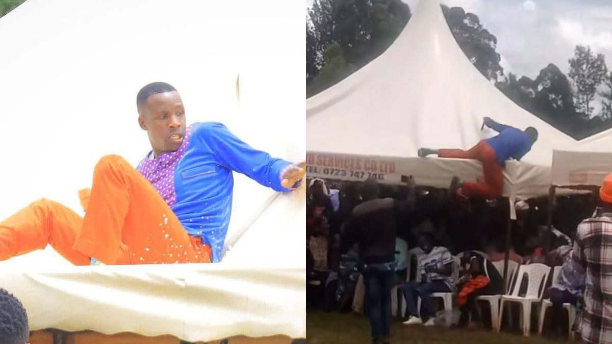 Embarambamba performing on top of a tent at Van Quiz's burial. PHOTOS/Screengrabs by K24 Digital of Facebook video by https://www.facebook.com/Evans.mathay