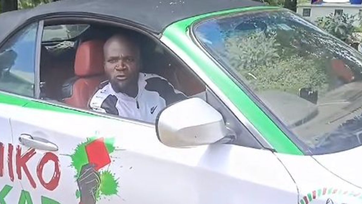 Nuru Okanga aboard Gachagua's Mercedes convertible. PHOTOS/Screengrabs by K24 Digital of TikTok video by @nuruokanga.