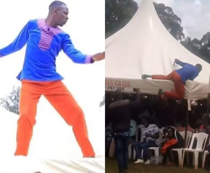 Embarambamba performing on top of a tent at Van Quiz’s burial. PHOTOS/Screengrabs by K24 Digital of Facebook video by https://www.facebook.com/Evans.mathay