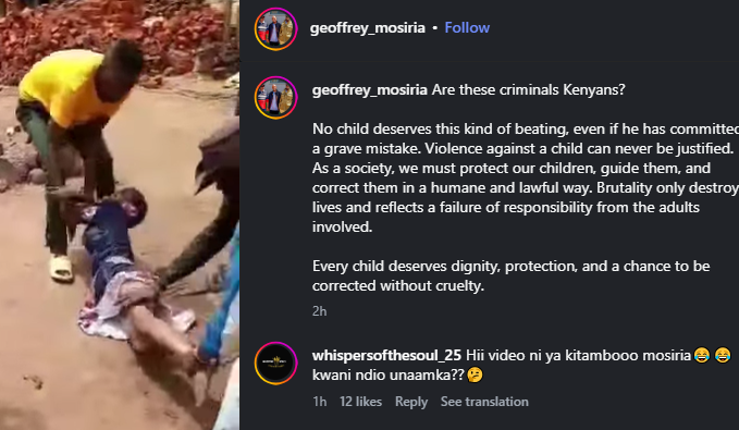 A post shared by Geoffrey Mosiria on Instagram. PHOTO/Screengrab by K24 Digital
