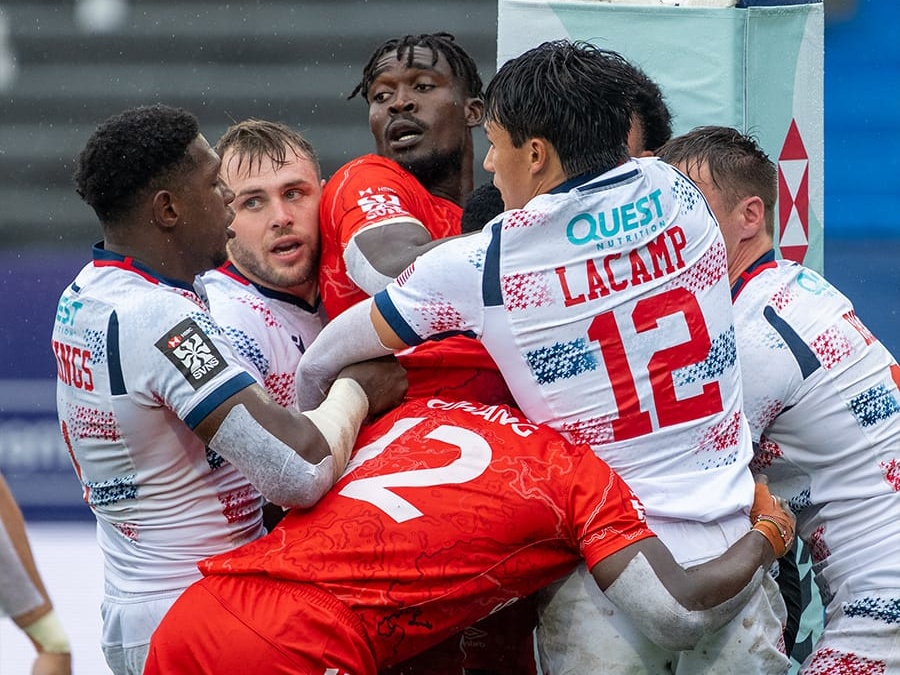 Kenya’s Shujaa and USA Eagles in action during their opening match at the HSBC SVNS 2 on March 21, 2026. PHOTO/@OfficialKRU/X