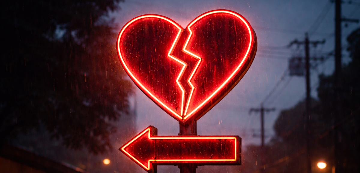 A red heart signage to symbolise heartbreak. PHOTO/Photo generated by AI