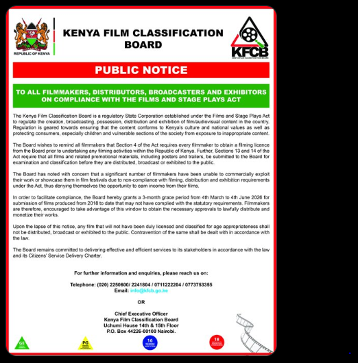 A statement by the KFCB on Wednesday, March 4, 2026, on X. PHOTO/Screengrab by K24 Digital from @InfoKfcb
