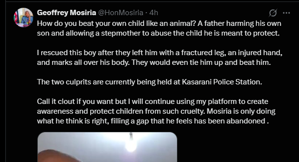A post shared by Geoffrey Mosiria on his X account. PHOTO/Screengrab by K24 Digital