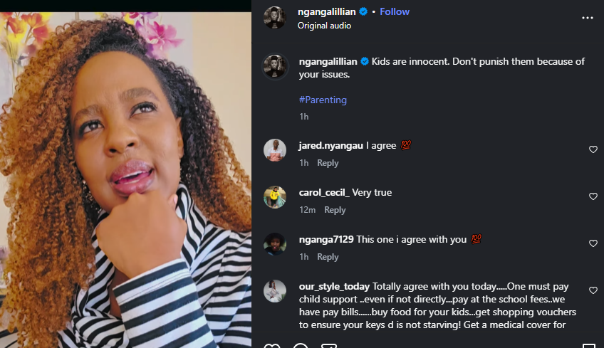 A post shared by Lilian Ng'ang'a on Instagram. PHOTO/Screengrab by K24 Digital