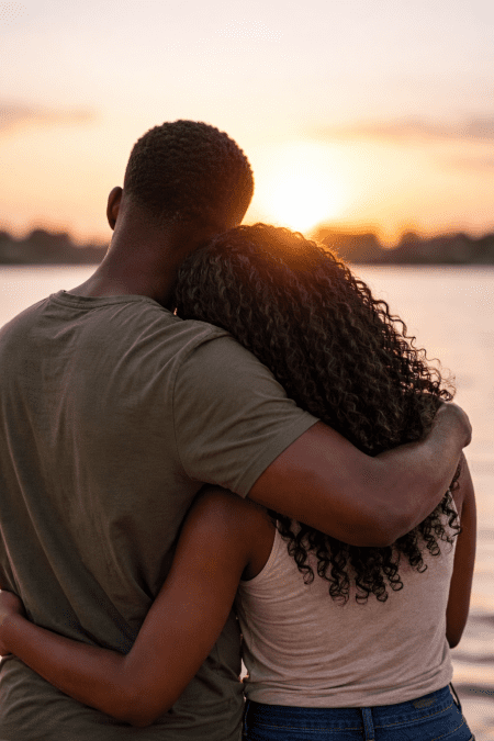 Man and a woman holding each other. PHOTO/Photo generated by AI