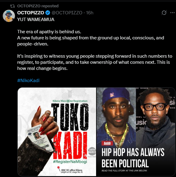 A post shared by Octopizzo on his X. PHOTO/Screengrab by K24 Digital