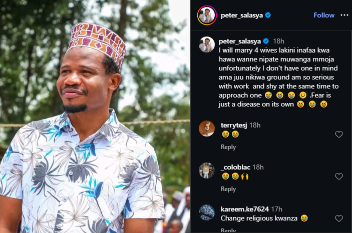 A post shared by Peter Salasya on Instagram. PHOTO/Screengrab by K24 Digital