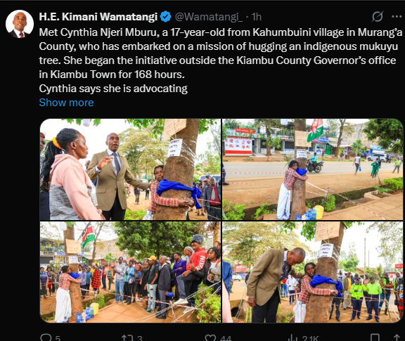 A post shared by Kimani Wamatangi on X. PHOTO/Screengrab by K24 Digital
