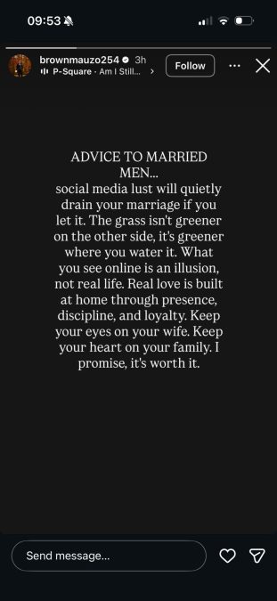 A post shared by Brown Mauzo on Instagram. PHOTO/Screengrab by K24 Digital