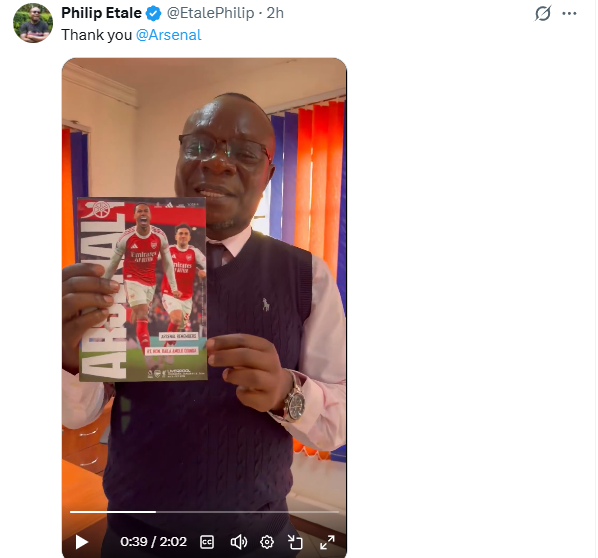 The ODM party Communications Director Philip Etale received Raila Odinga's memorabilia from Arsenal on Wednesday, March 11, 2026. PHOTO/Screen grab by K24 Digital/@EtalePhilip/X