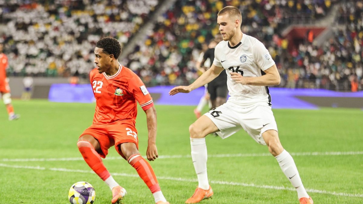 Harambee Stars midfielder Zech Obiero (L) in action against Estonia in FIFA Series on Friday, March 27, 2026, at Amahoro Stadium in Kigali, Rwanda. PHOTO/https://web.facebook.com/officialharambeestars