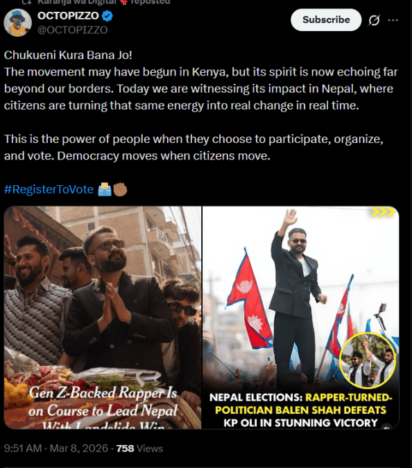 Octopizzo urges Gen Z to register as voters after Nepal rapper Balendra ...
