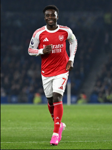 Arsenal's Bukayo Saka celebrates his goal against Brighton. PHOTO/@Arsenal/X