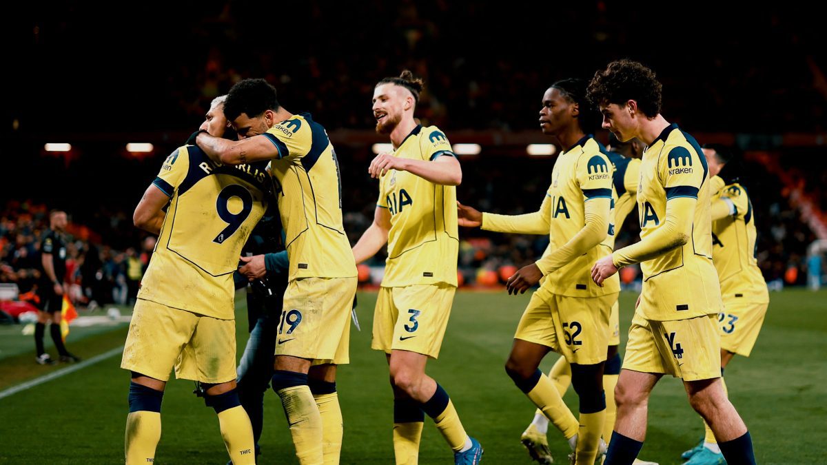 Richarlison of Tottenham Hotspur celebrates their goal to make it 1-1. PHOTO/https://www.facebook.com/TottenhamHotspur