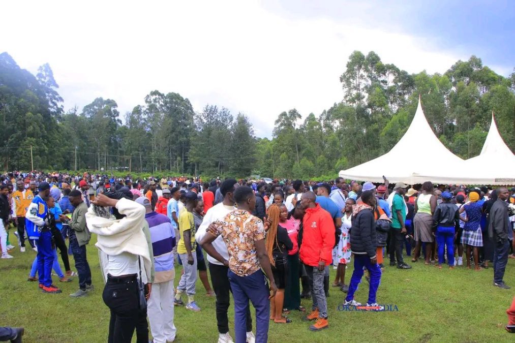 Mourners carry the body of late Gusii singer Van Quiz during a memorial service held at the Matagaro Primary School grounds on Thursday, March 26, 2026. /PHOTO/https://www.facebook.com/profile.php?id=61552539040659