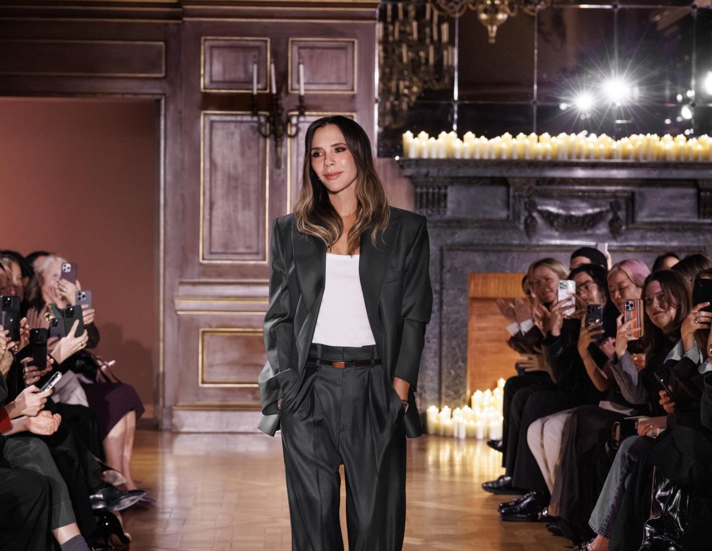 Victoria Beckham returns to Paris runway with bold suits and glamorous party looks