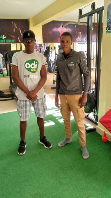 Gym trainer Chalo alongside one of his transformed student, after a workout session. PHOTO/David Nthua