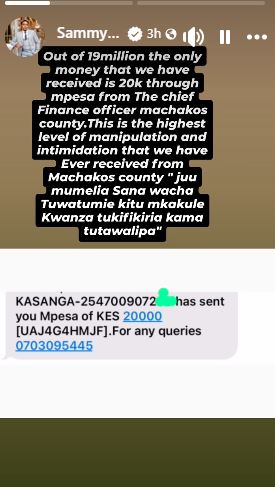 Sammy Kioko’s post. PHOTO/ https://www.facebook.com/sammykioko22