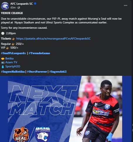 Part of the statement shared by AFC Leopards on Saturday April 4, 2026. PHOTO/Screengrab by K24 Digital/https://www.facebook.com/afcleopardssc