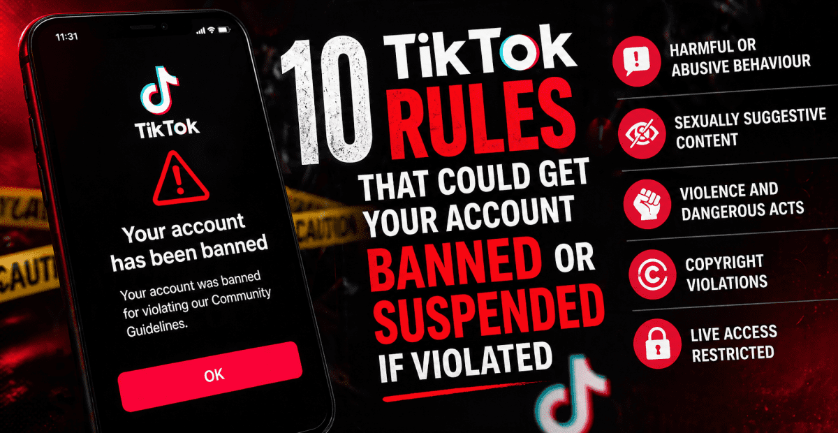 A graphic image with details of a TikTok account ban. PHOTO/AI