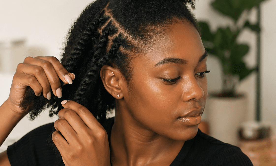 a lady styling natural curls