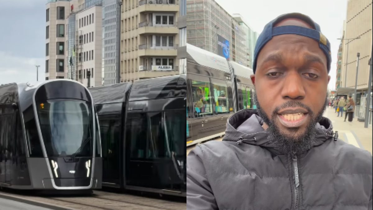 A collage of journalist Larry Madowo and the trains. PHOTO/@larrymadowo/Instagram