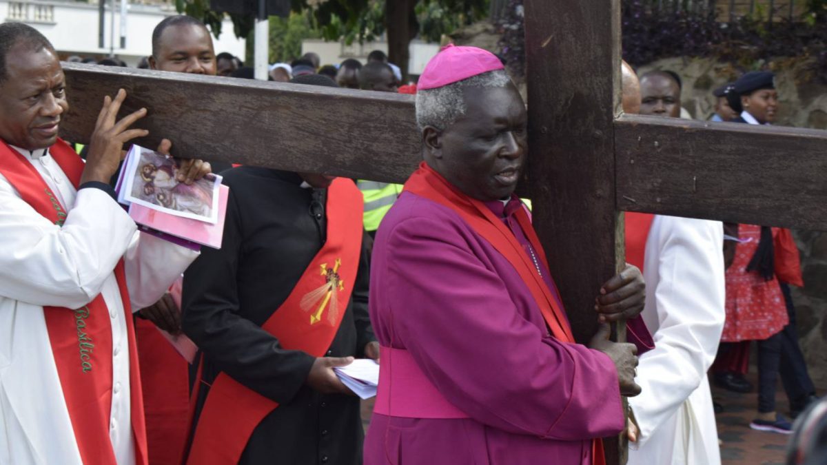 Archbishop Philip Anyolo leading Nairobi Catholics in the traditional Way of the Cross procession on Friday, March 31, 2024. PHOTO/https://www.facebook.com/profile.php?id=100064749997040