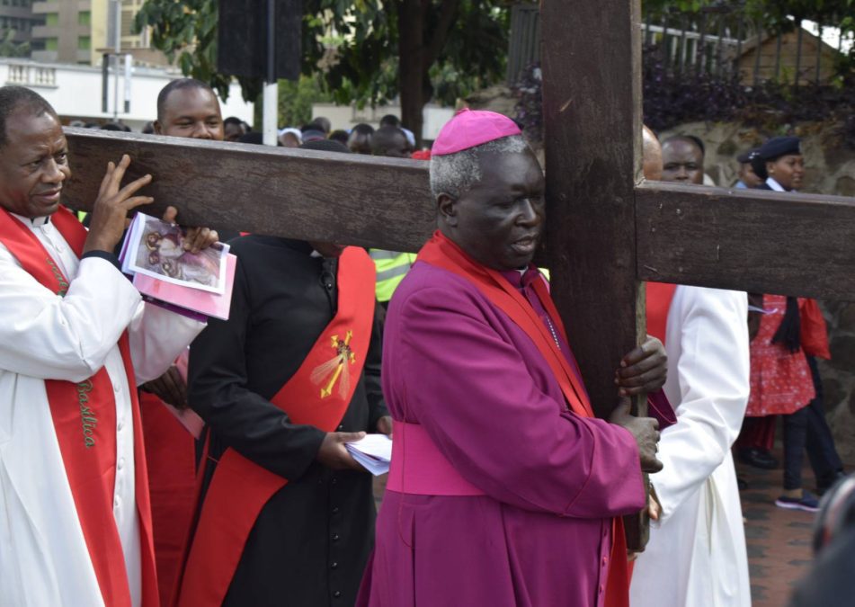 Archbishop Philip Anyolo leading Nairobi Catholics in the traditional Way of the Cross procession on Friday, March 31, 2024. PHOTO/https://www.facebook.com/profile.php?id=100064749997040