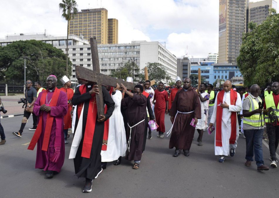 Archbishop Philip Anyolo leading Nairobi Catholics in the traditional Way of the Cross procession on Friday, March 31, 2024. PHOTO/https://www.facebook.com/profile.php?id=100064749997040