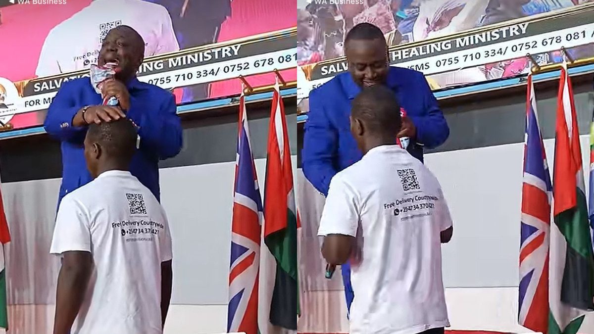 Pastor Kanyari praying for Mbavu Destroyer. PHOTOS/Screengrabs by K24 Digital of TikTok video by @mbcmtv.