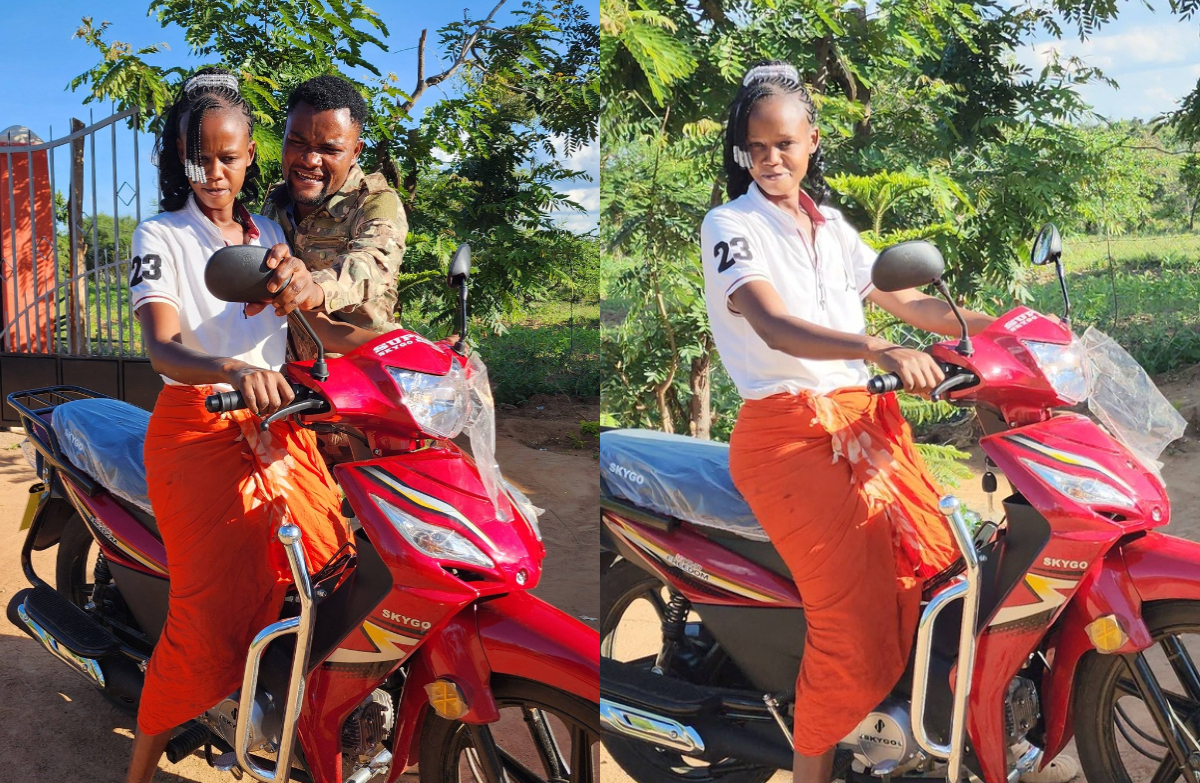 Ndeke Ya Muthanga leaves wife emotional after surprising her with new bodaboda