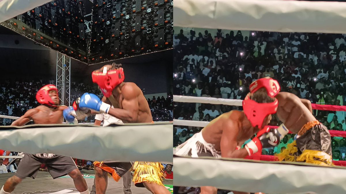Mbavu Destroyer and Majembe during Vurugu fight night. PHOTO/screengrab by K24 Digital from video streamed by Obinna TV Studios