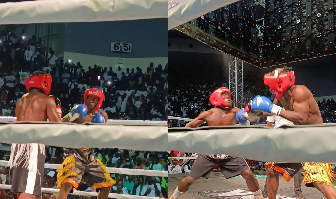 Mbavu Destroyer and Majembe during Vurugu fight night. PHOTO/screengrab by K24 Digital from video streamed by Obinna TV Studios