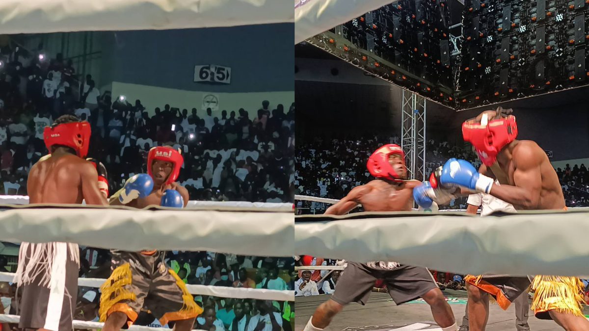 Mbavu Destroyer and Majembe during Vurugu fight night. PHOTO/screengrab by K24 Digital from video streamed by Obinna TV Studios