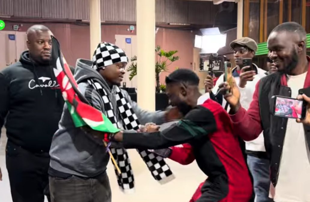 Vindee exciited to see Harmonize after arriving in Nairobi. PHOTO/ PHOTO/screengrab by K24 Digital from a video posted on YouTube
