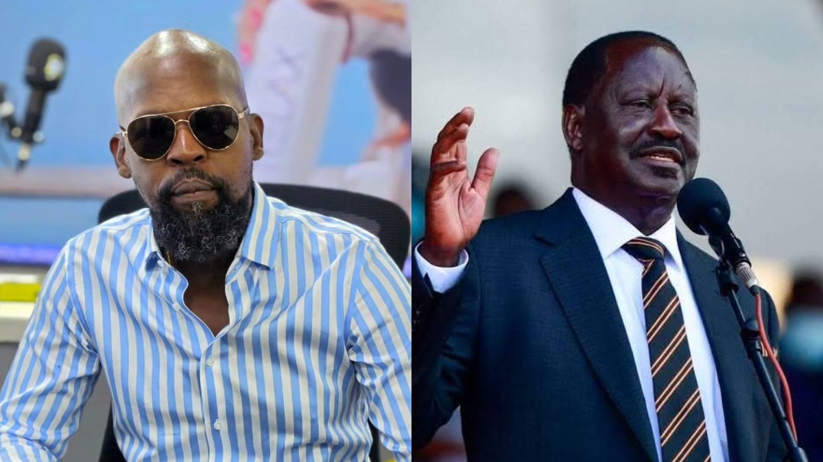 A collage of the late Raila Odinga and radio host Alex Mwakideu. PHOTO/https://web.facebook.com/amwakideu, @susankihika/X