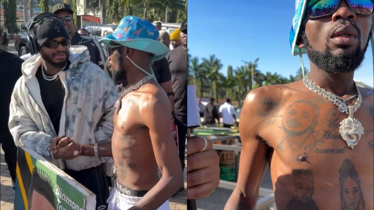 Diamond Platnumz gifts cash to fan covered in tattoos of his family members