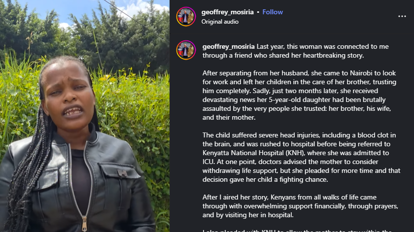 A post shared by Geoffrey Mosiria on Instagram. PHOTO/Screengrab by K24 Digital