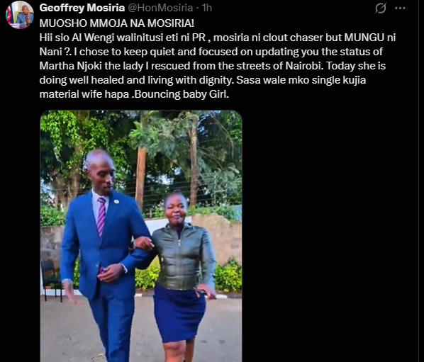 A post shared by Geoffrey Mosiria on X. PHOTO/Screengrab by K24 Digital