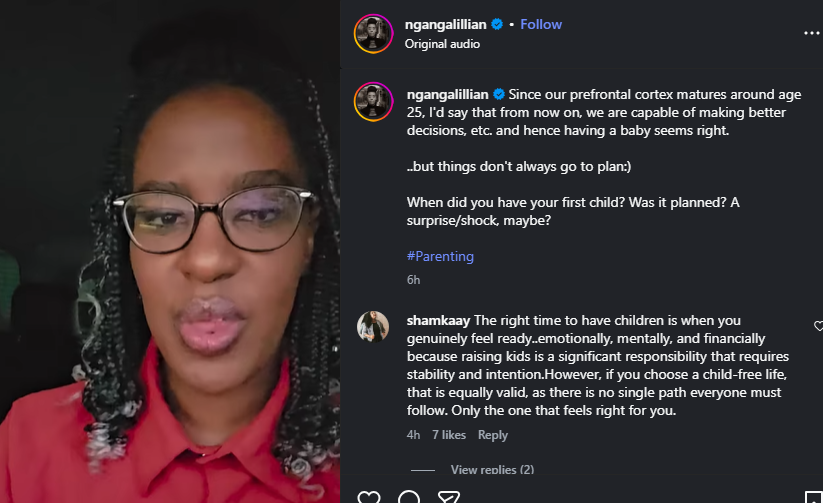 Lilian Ng'ang'a's post on Instagram. PHOTO/Screengrab by K24 Digital