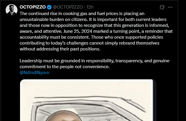 A post shared by Octopizzo on his X. PHOTO/Screengrab by K24 Digital