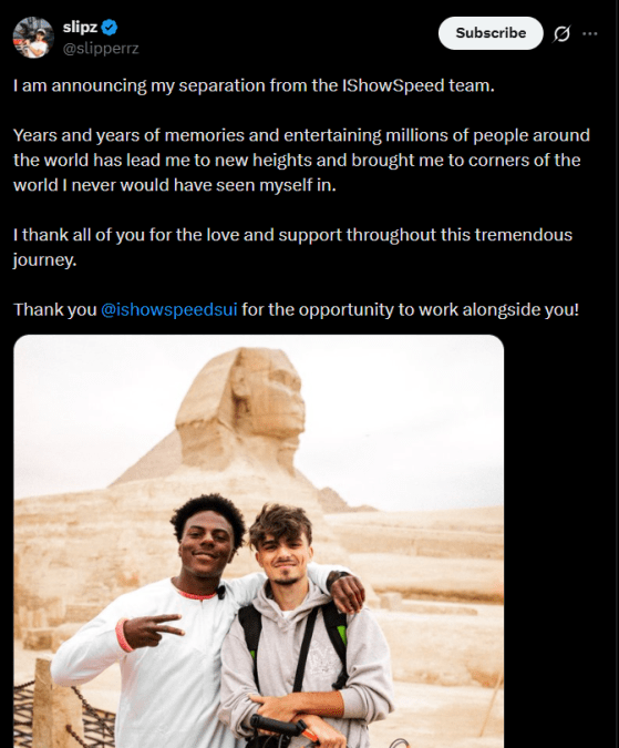 Videographer Slipz's announcement. PHOTO/@slipperrz
/X