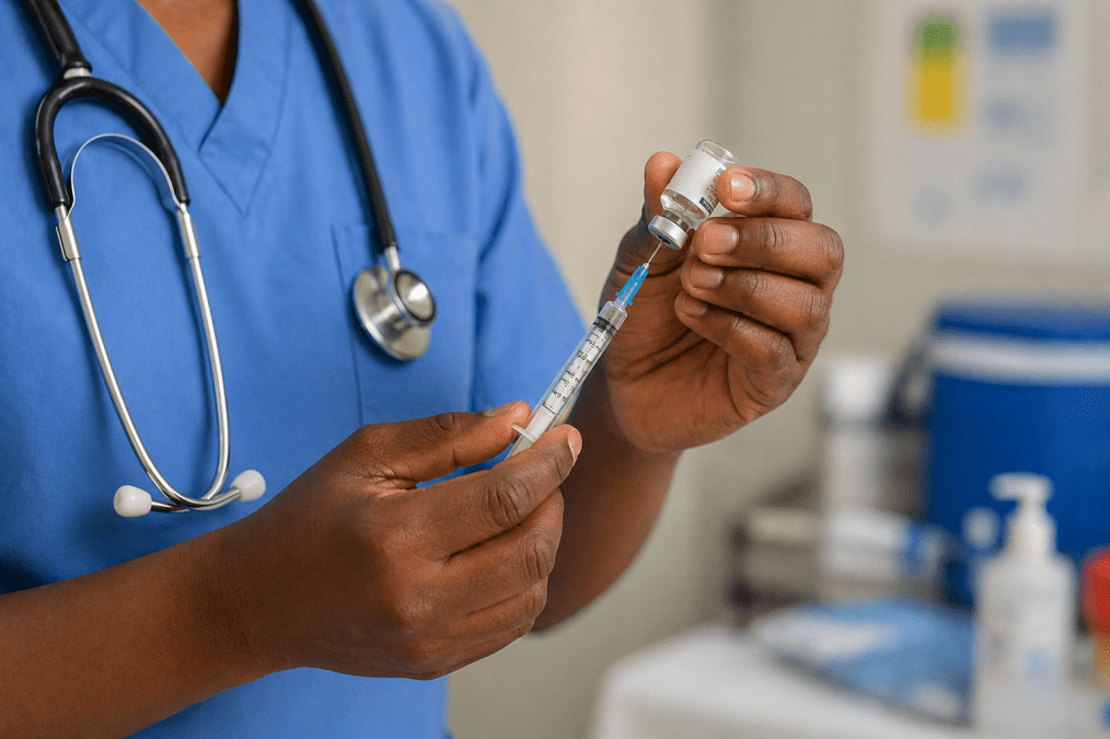 Health practitioner preparing a vaccine dose. PHOTO/AI